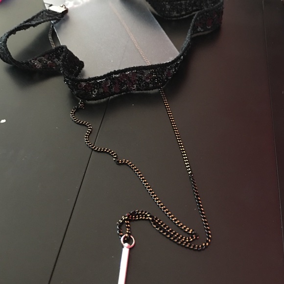 Sequin choker with dangling necklace