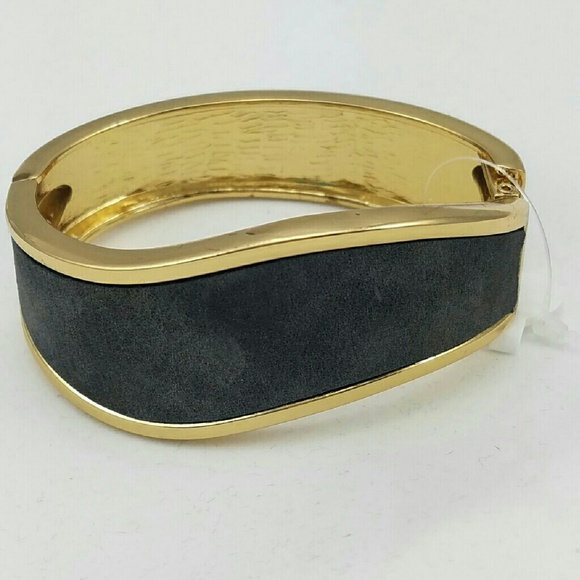 Gold and Black snap open bracelet cuff