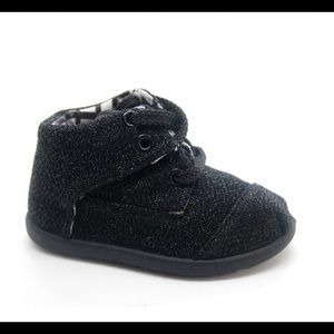 GIRLS BLACK GLITTER LACE UP MID-TOP SHOES