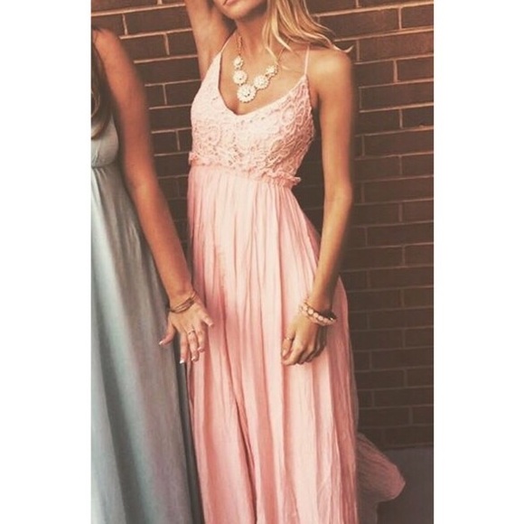 SOLD Backless Pink Lace Maxi Dress - Picture 1 of 3