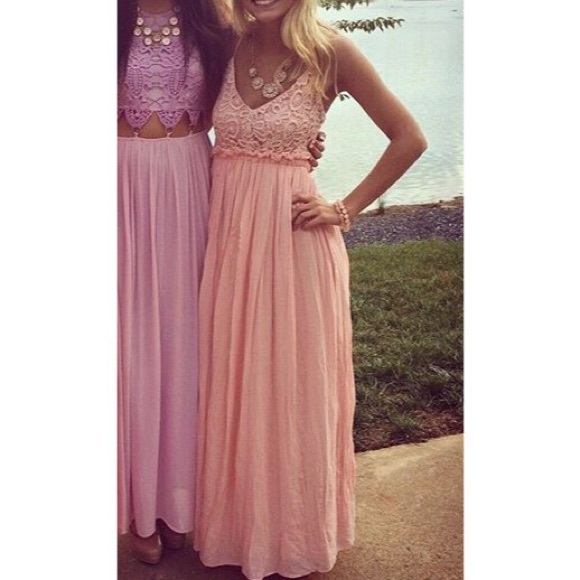 SOLD Backless Pink Lace Maxi Dress - Picture 2 of 3