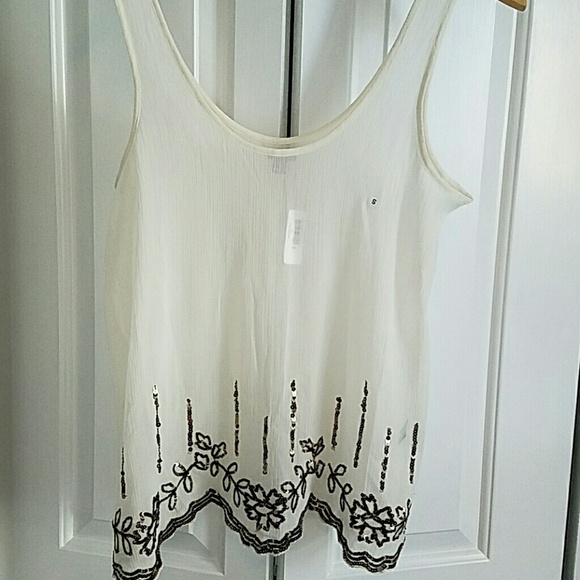 DONATED Sequined Sheer Cream Tank from Aerie