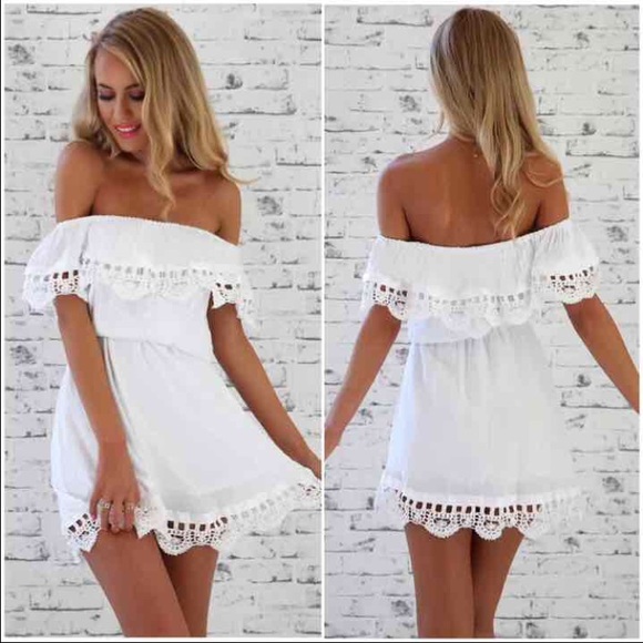 White off the shoulder lace trim dress