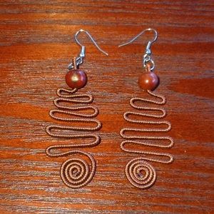 Zig Zag Wired Earring with Wood Bead