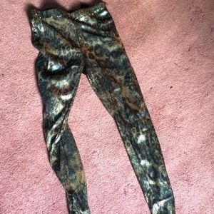 H&M Green & Gold Snake Print Sequin Leggings