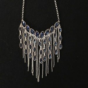 Silver and blue fringe statement necklace