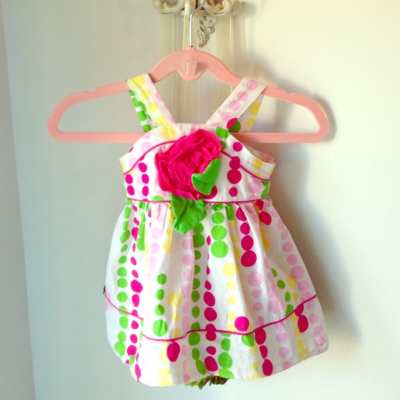 Polkadot flower dress pink yellow green 6-9months