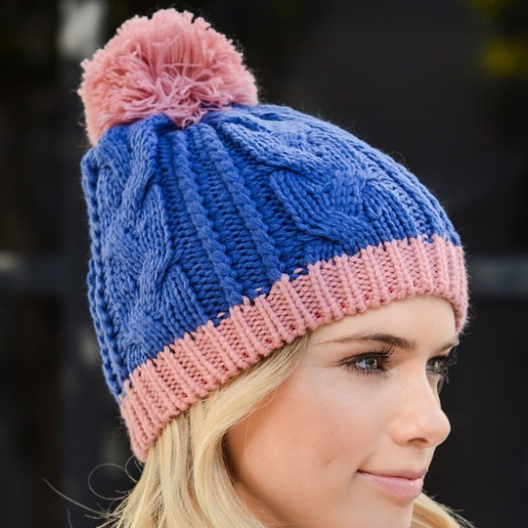 Blue & Pink Pom-Pom Beanie