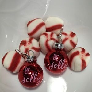 Earrings BE JOLLY Red Glass Ornament 1"x2"