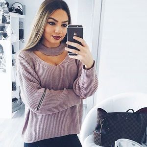 chunky choker cut-out sweater