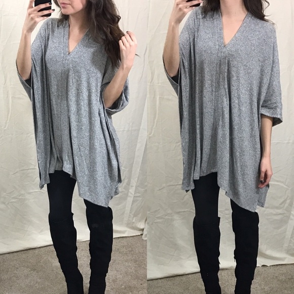 LAST XS/S • Heather Gray Poncho Sweater - Picture 5 of 7
