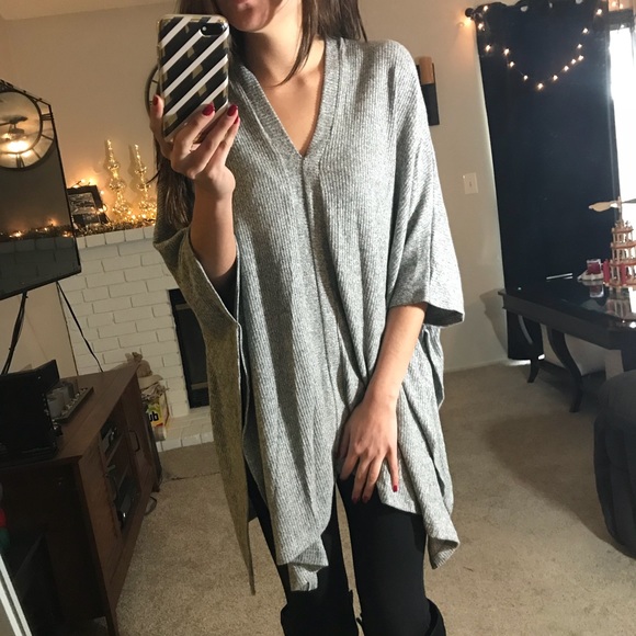 LAST XS/S • Heather Gray Poncho Sweater - Picture 2 of 7