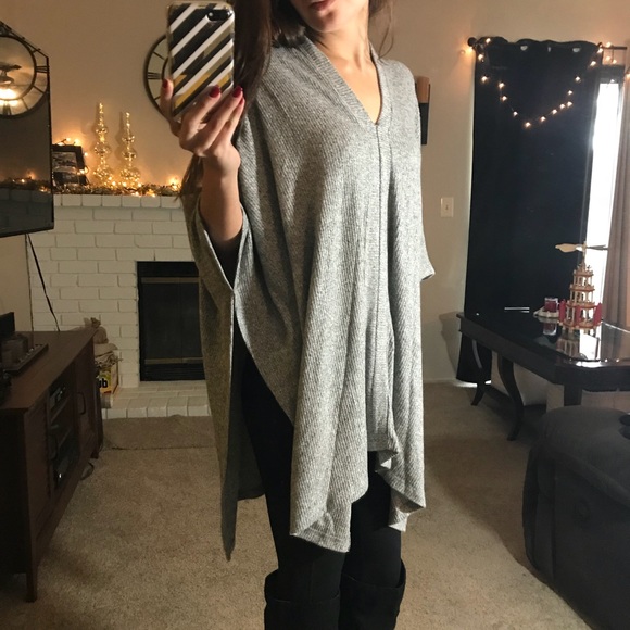 LAST XS/S • Heather Gray Poncho Sweater - Picture 3 of 7