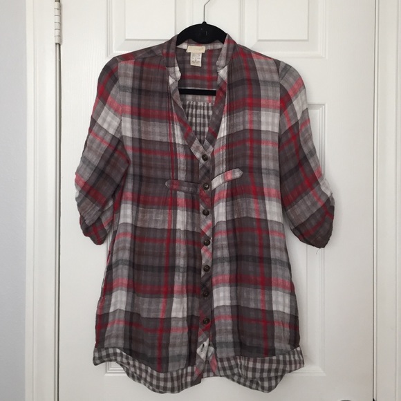 Plaid button down tunic