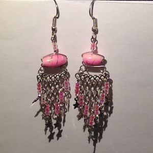 Hanging Stars With  A Pink Bead Earring