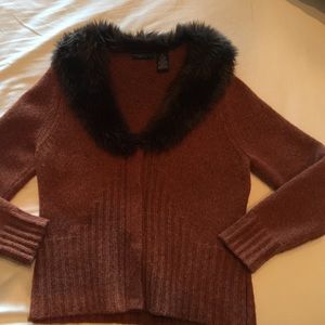 Sarah Spencer Petite Fur Trimmed Sweater Sz PL
