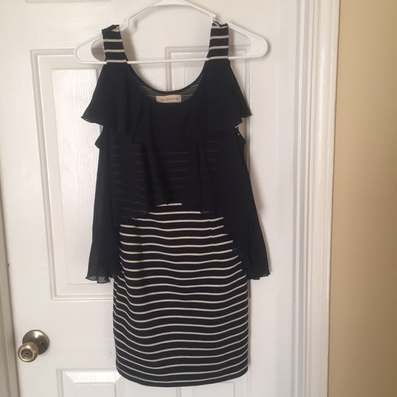 Navy and white stripe sleeveless dress