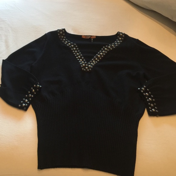Belldina  sweater w/brad trim on collar  & sleeves