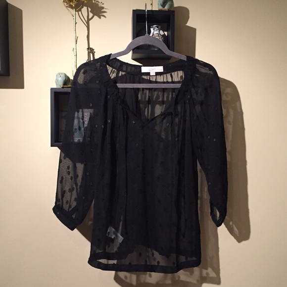{LOFT} Sheer black polka-dot blouse! - Picture 3 of 3