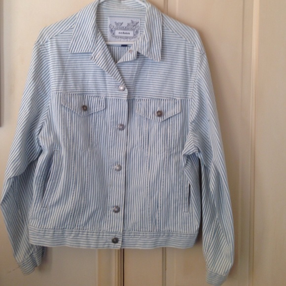 Blue and White Striped Jean Style Jacket - Picture 1 of 4