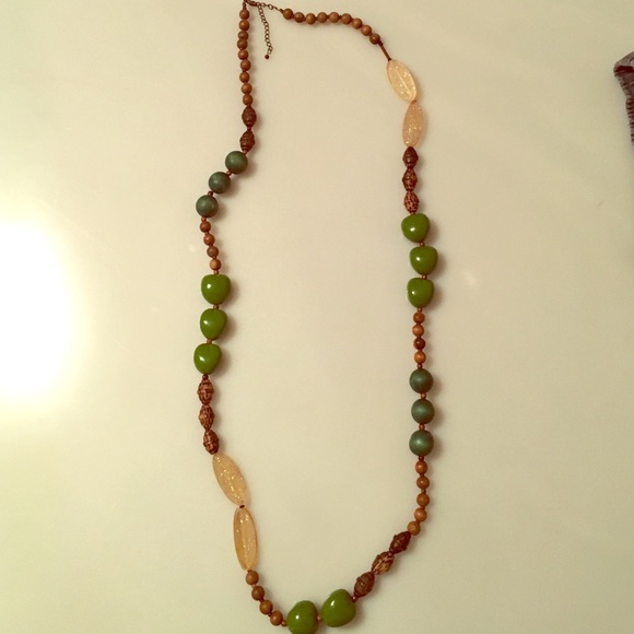 green & brown wood bead adjustable  necklace