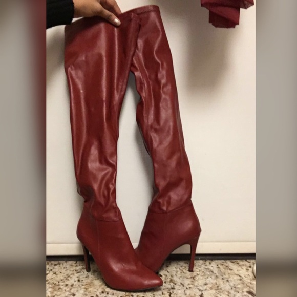 Red leather boots