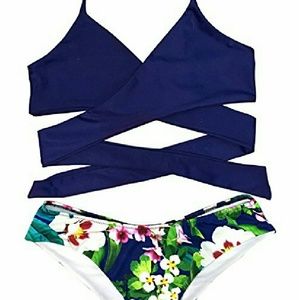 Wrap top and floral bottom bikini