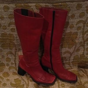 Sam & Libby Red Leather Vintage Knee Boots
