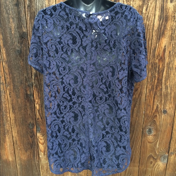 Van Heusen navy blue lace blouse - Picture 3 of 4