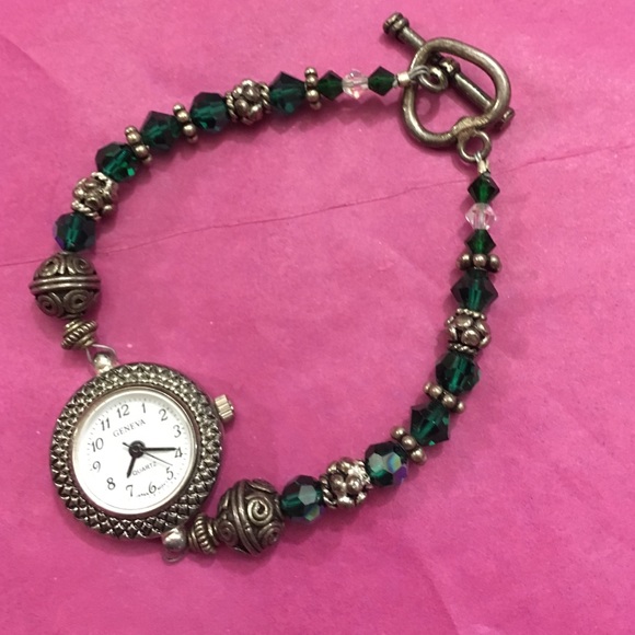 Green beaded bracelet watch