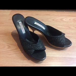 Betray Johnson peep toe mule high heels in black