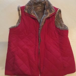 Red Vest with faux Fur collar trim.  PL