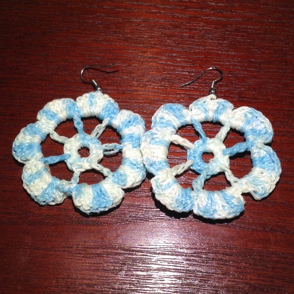 Blue and White Crochet Earring