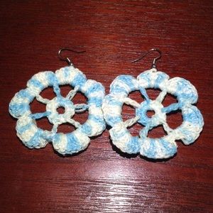 Blue and White Crochet Earring
