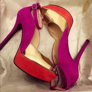 Brand New Enzo Angiolini Pink Suede Peep Toe Pumps