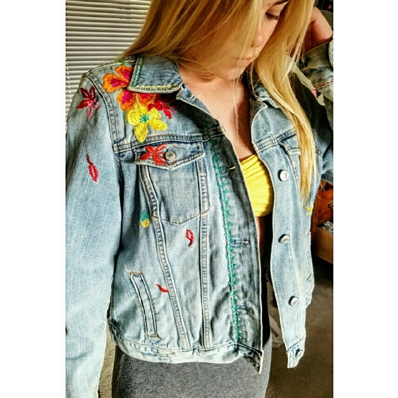 Stitched floral jean jacket