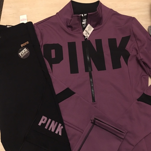 VS Pink ultimate deep zip and pant M NWT