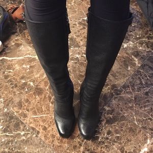 Prada black leather knee high boot