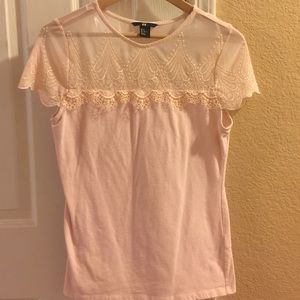 Peach top with lace trim