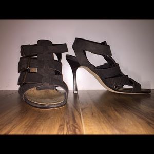 Dark brown leather Manolo Blahnik Pidigi Sandal.