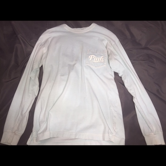light blue, soft tee from pink. worn a few times