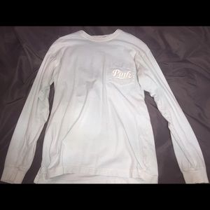 light blue, soft tee from pink. worn a few times