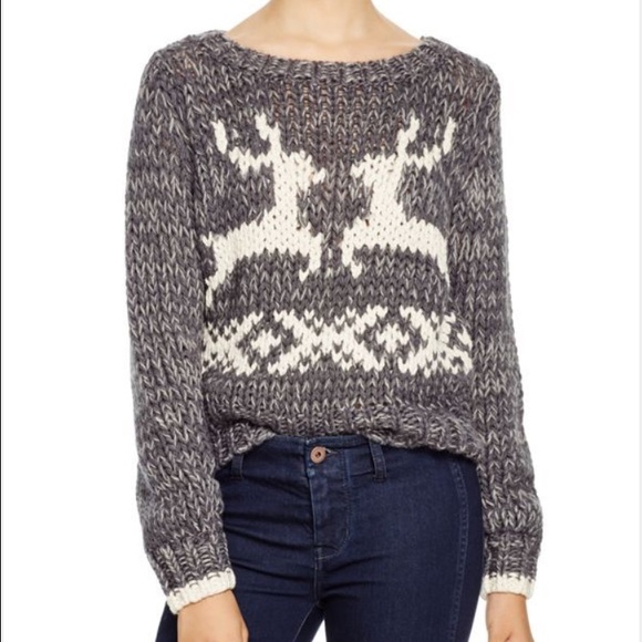 Free People Sweaters - Free People Gray Reindeer Knit Sweater