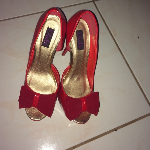 Red peep toe heels