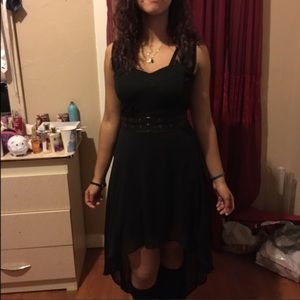 Black High Low Dress w/ Faux Leather Attached Belt