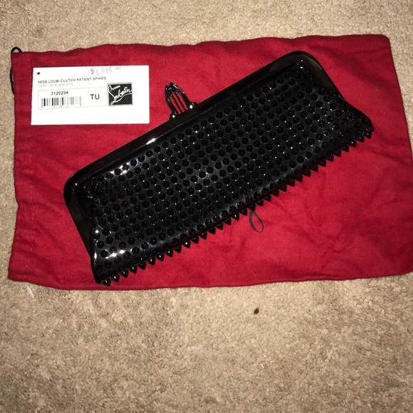 Patent & spikes Miss Loubi clutch