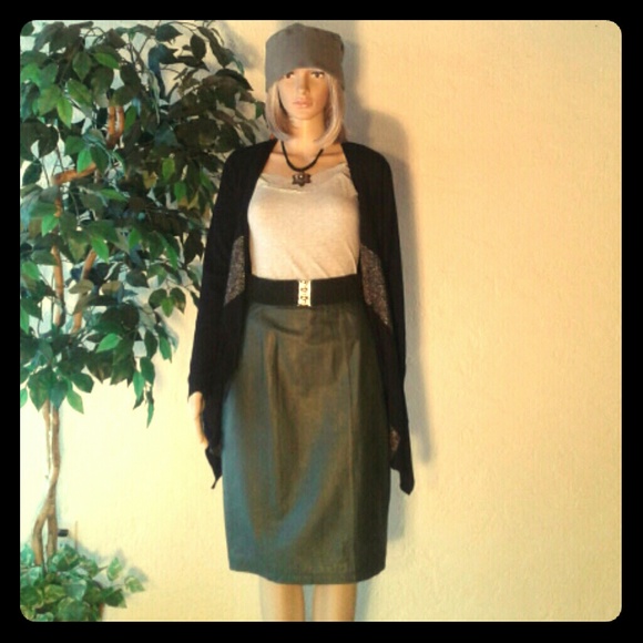 NEW LINED LEATHER Dark Green Classic Skirt