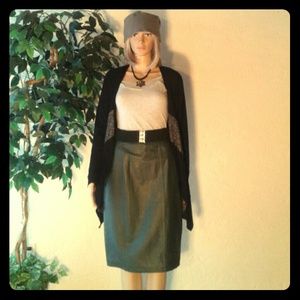 NEW LINED LEATHER Dark Green Classic Skirt