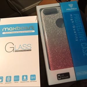 Glitter iPhone 7 plus case and screen protectors