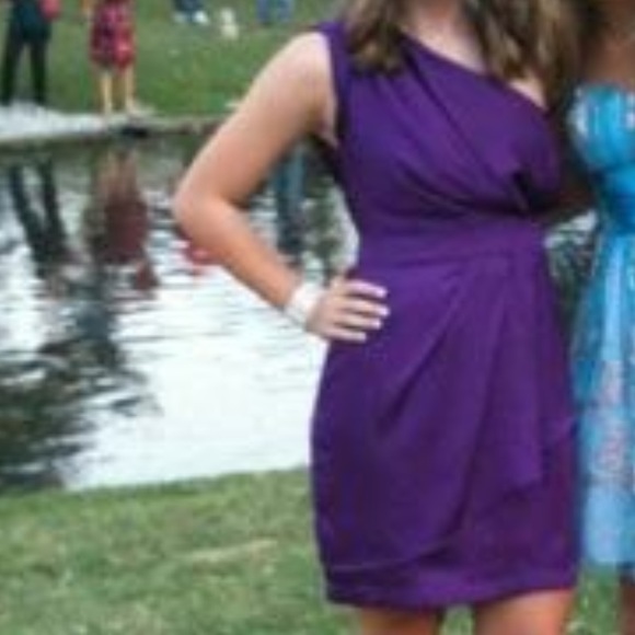 BCBG one shoulder purple satin dress